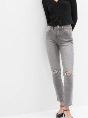 Gap Vintage Slim Mid Rise Grey Distressed Ripped Raw Hem Jeans 31 12R